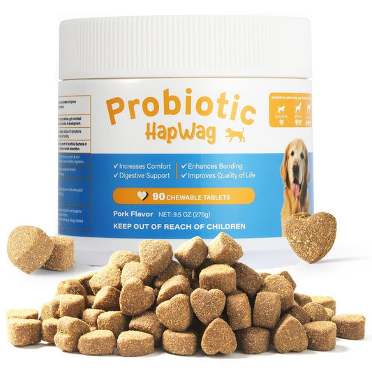 HAPWAG 8-In-1 Probiotics for Dogs – Gut Health, Digestive & Immune Support – Premium-Quality Ingredients – Pork Flavor – 90 Chewable Treats