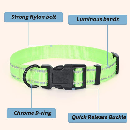 Reflective Dog Collar, Basic Dog Collars Adjustable Quick Release, Soft Nylon Pet Collar with Metal D-Ring for Small Medium Large Dogs (Lime, S Neck11-15")