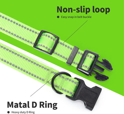 Reflective Dog Collar, Basic Dog Collars Adjustable Quick Release, Soft Nylon Pet Collar with Metal D-Ring for Small Medium Large Dogs (Lime, S Neck11-15")